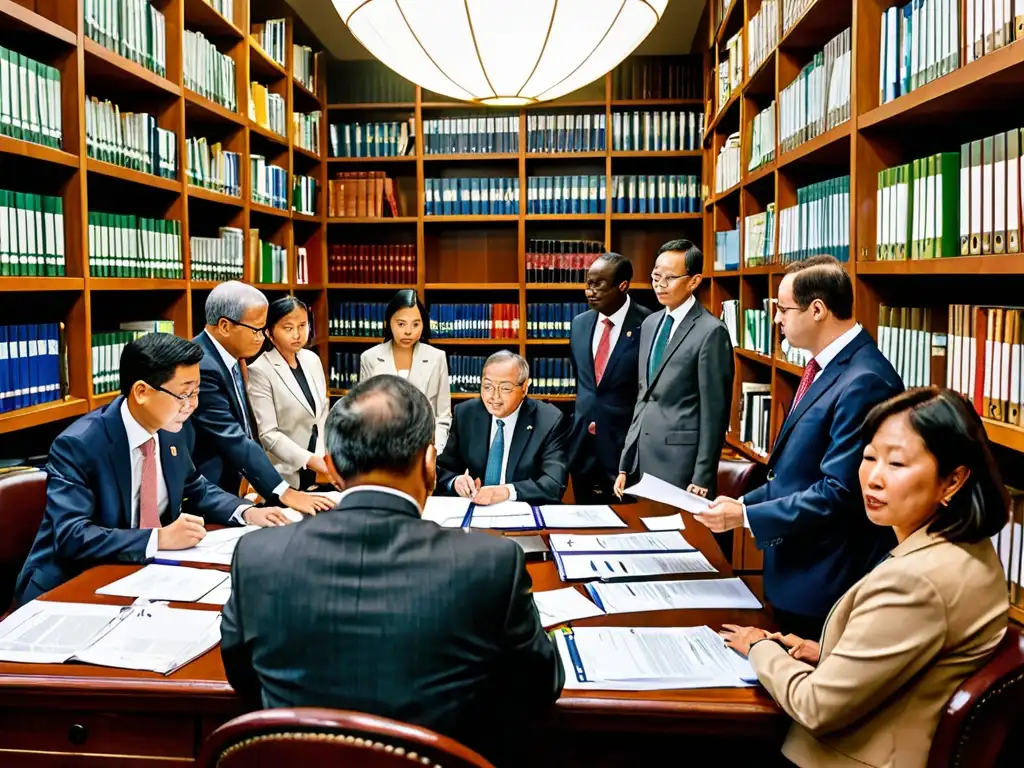 Grupo internacional de legisladores revisando documentos sobre legislación de reciclaje y economía circular