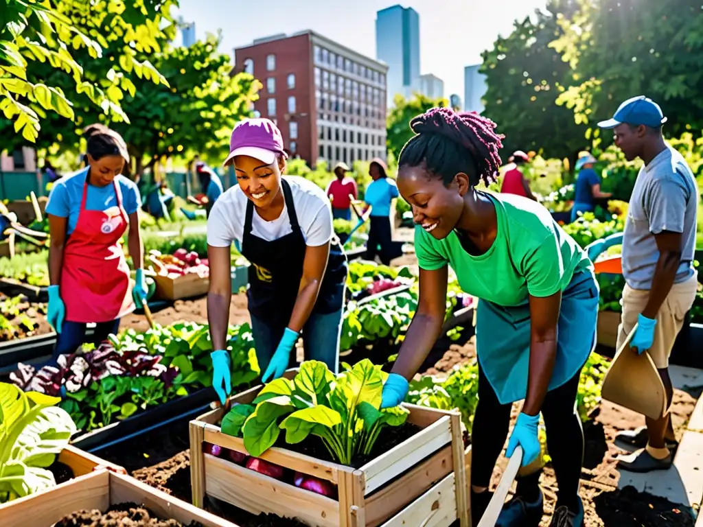 Un grupo de jardineros urbanos se dedica a limpiar la comunidad entre huertos coloridos y exuberantes