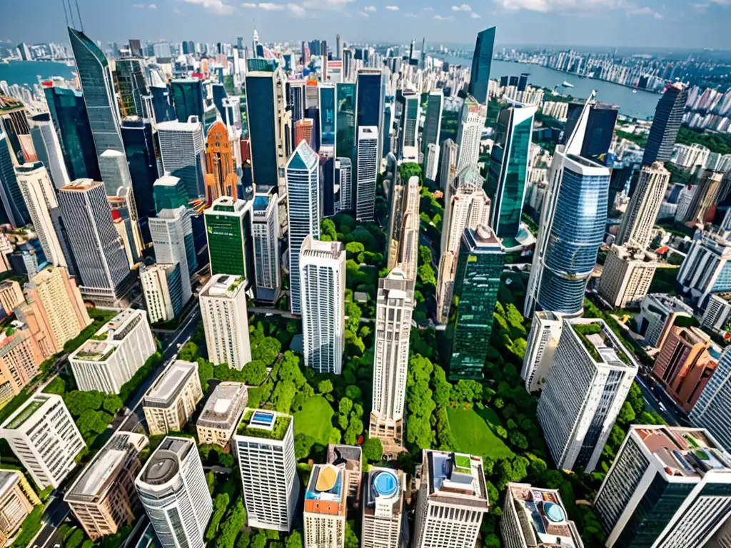 Contraste urbano: modernidad y tradición en una ciudad vibrante Horizonte urbano de ciudad en América, alineamiento de políticas nacionales y acuerdos globales para desarrollo sostenible