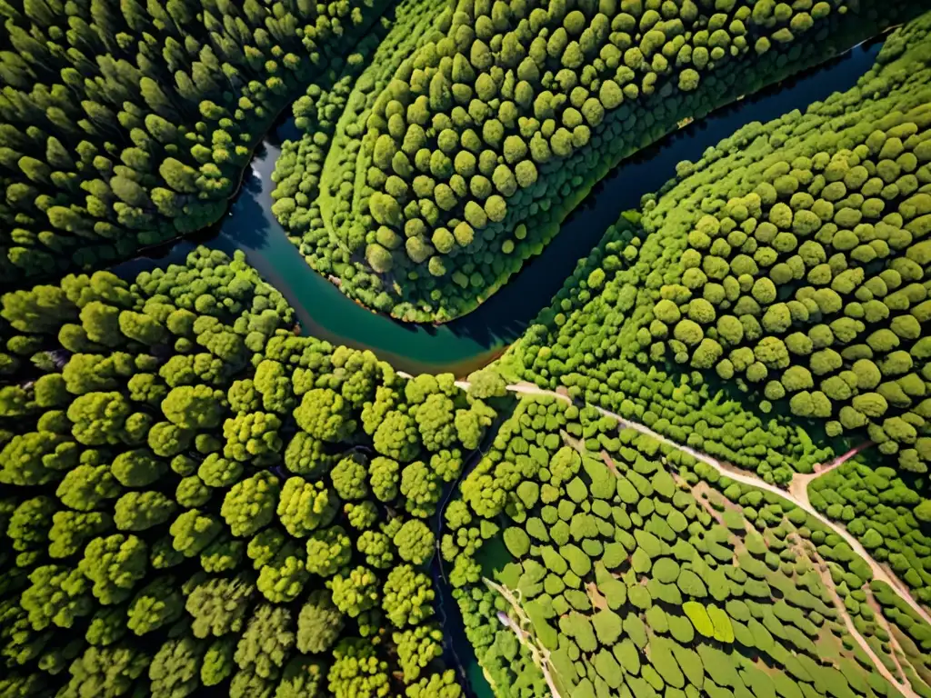 Imagen aérea de un bosque virgen en España, resaltando la diversidad del ecosistema y la importancia de la preservación