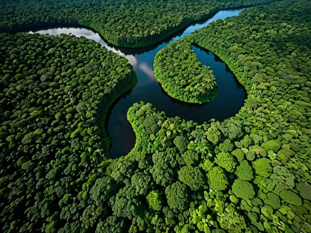 Imagen aérea deslumbrante del exuberante Amazonas con un río serpenteante