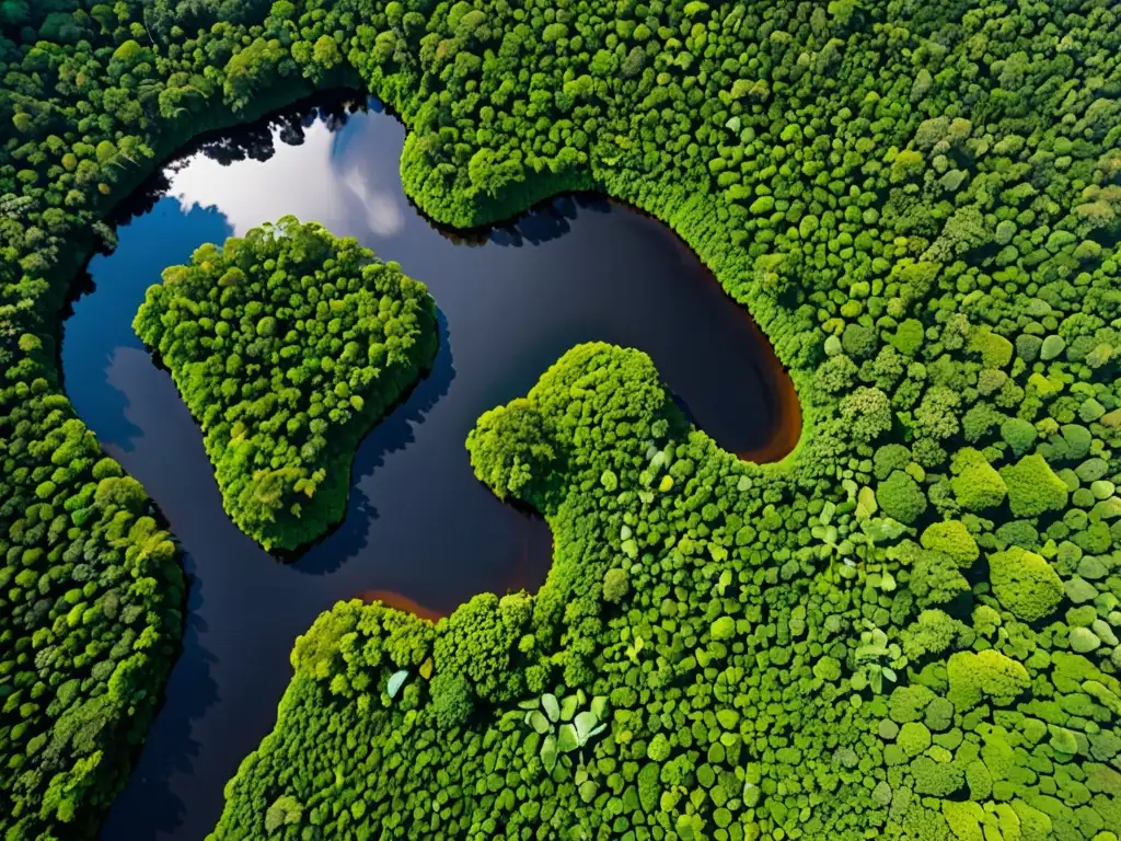 Imagen aérea de la exuberante selva amazónica, con ríos serpenteantes y una red de vida vegetal