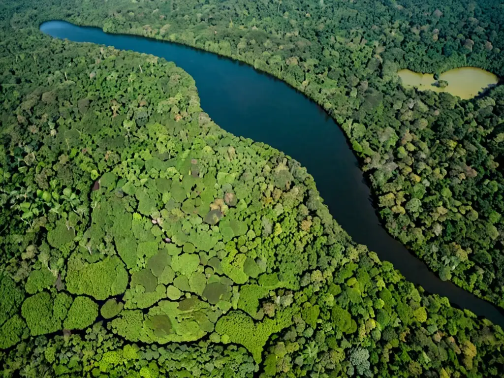 Imagen aérea de la exuberante selva amazónica, con el río Amazonas serpenteando