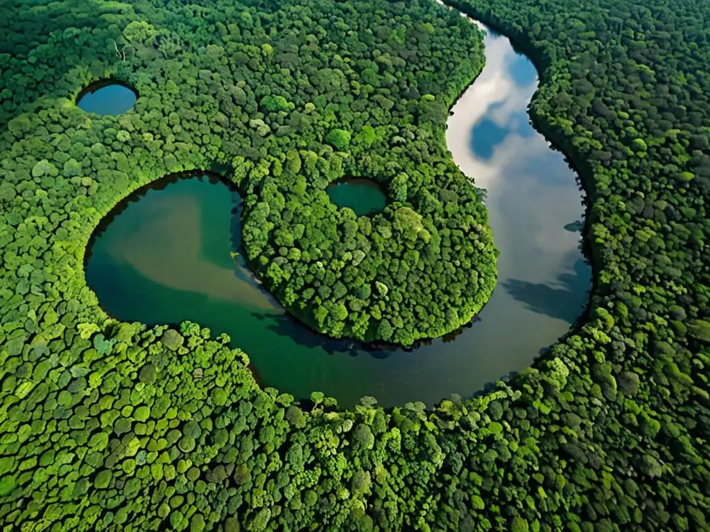 Imagen aérea de la exuberante selva amazónica con río serpenteante