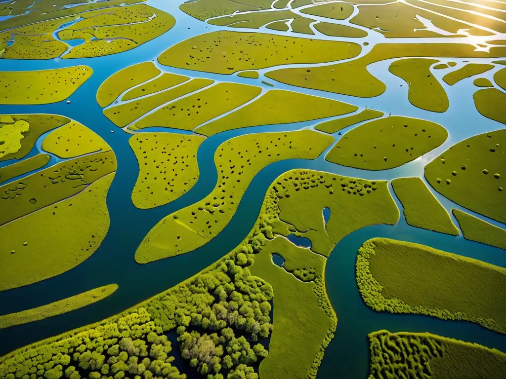 Imagen aérea de humedales, muestra belleza natural y diversidad