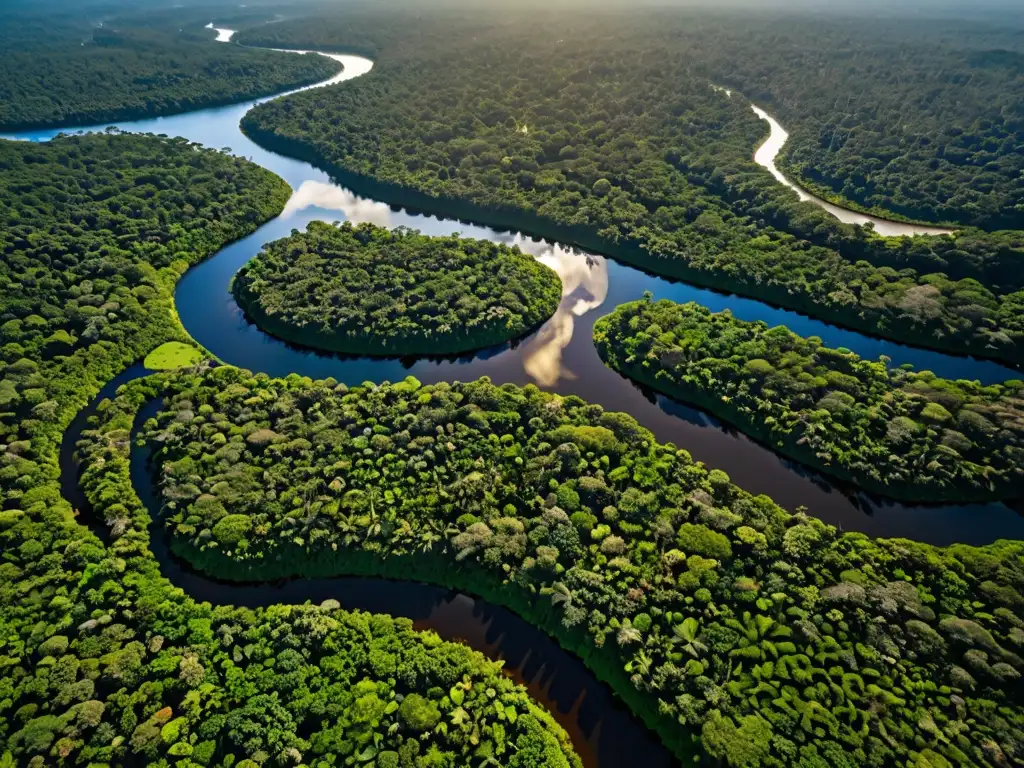 Imagen aérea impactante del Amazonas con exuberante vegetación y un río serpenteante