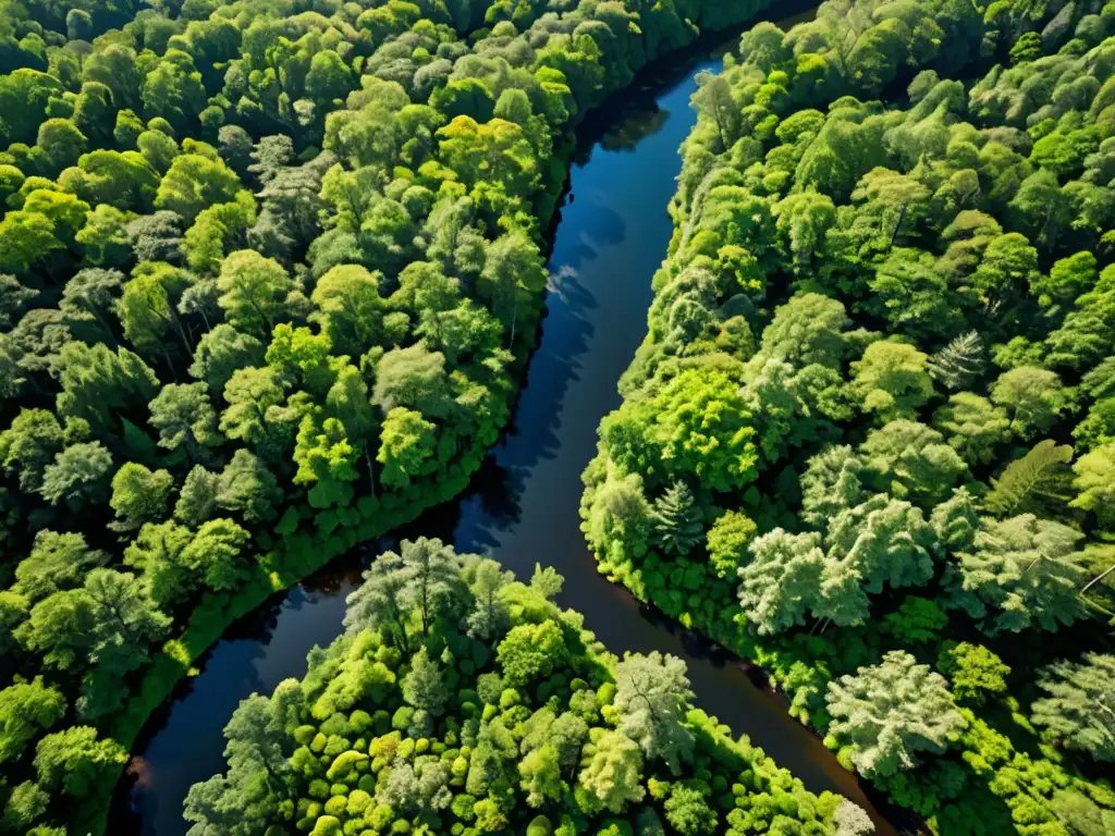 Imagen aérea impactante de un exuberante bosque, reflejando la diversidad ecológica