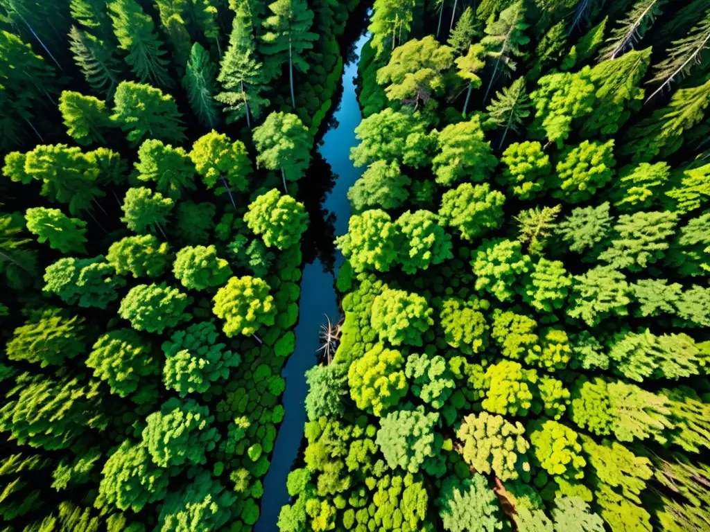 Espléndido bosque verde: belleza natural y protección Imagen aérea impresionante de un exuberante bosque, resaltando su extensión y belleza natural