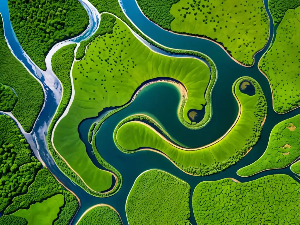 Río Tijibos: Belleza Natural Transfronteriza Imagen aérea impresionante del exuberante paisaje alrededor del río Tijibos, destacando su red de cursos de agua