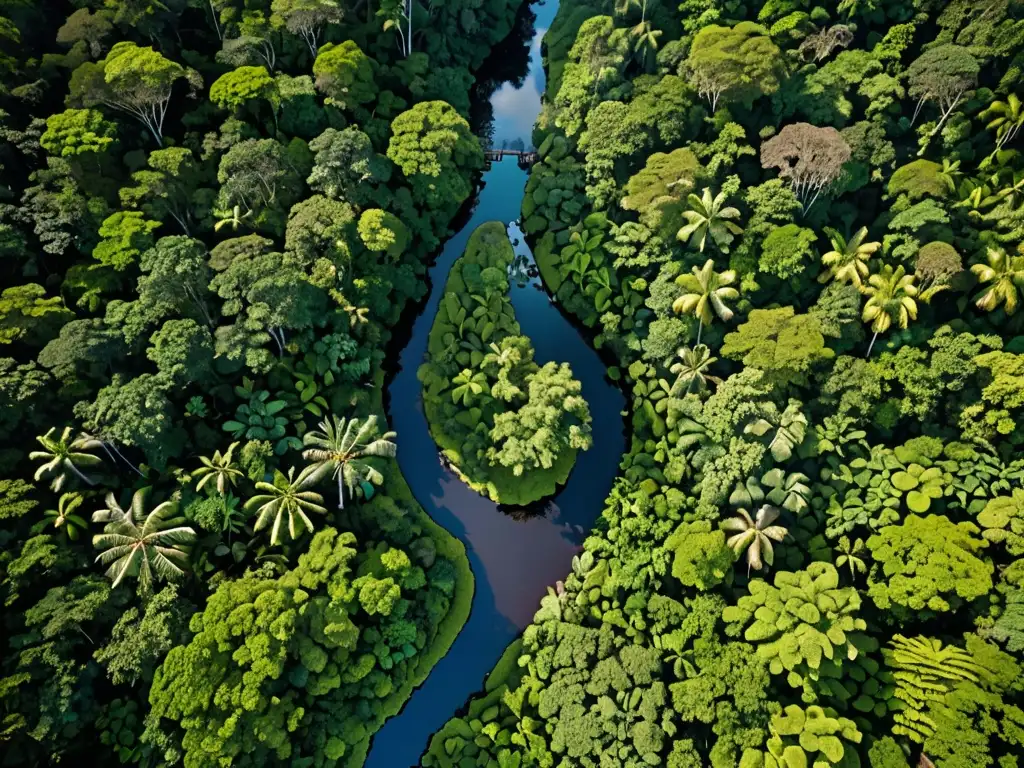 Imagen aérea impresionante de un exuberante y vibrante bosque lluvioso, destacando su diverso e intrincado ecosistema