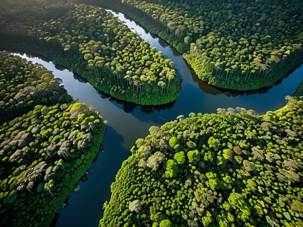 Imagen aérea impresionante de un exuberante y vibrante bosque tropical, resaltando la biodiversidad y la necesidad de conservación ambiental