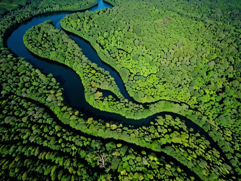 Imagen aérea impresionante de un exuberante bosque lluvioso, resaltando la importancia de protección derechos territoriales indígenas