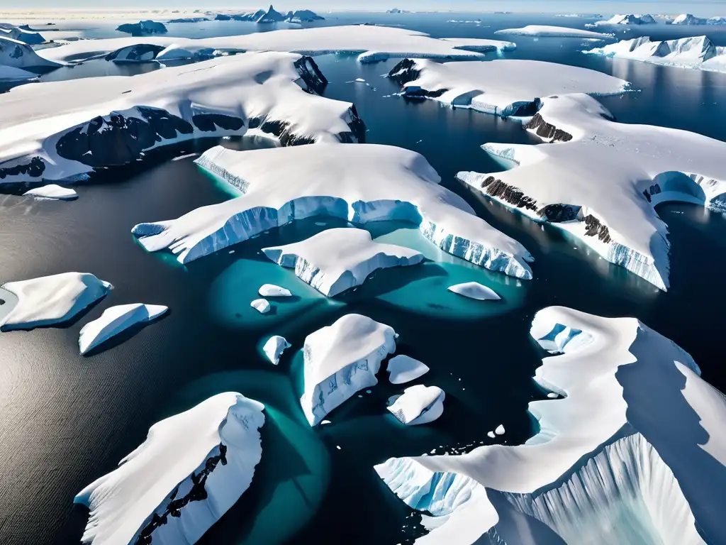 Imagen aérea de la impresionante y prístina belleza de la Antártida, con sus montañas nevadas, glaciares expansivos e icebergs relucientes