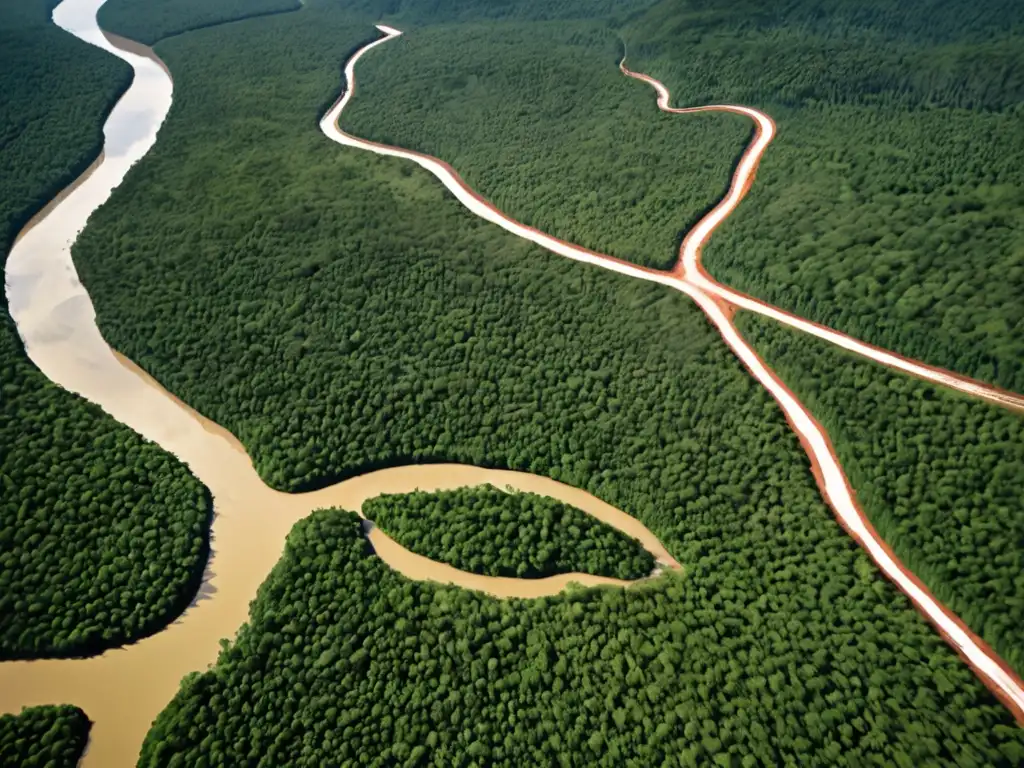 Imagen aérea de territorio indígena, resalta belleza natural y el impacto de industrias extractivas en derechos territoriales