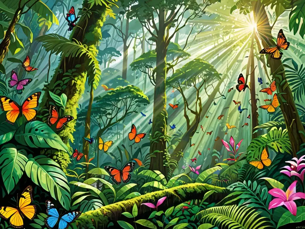 Imagen de un exuberante bosque tropical con una diversidad de vida