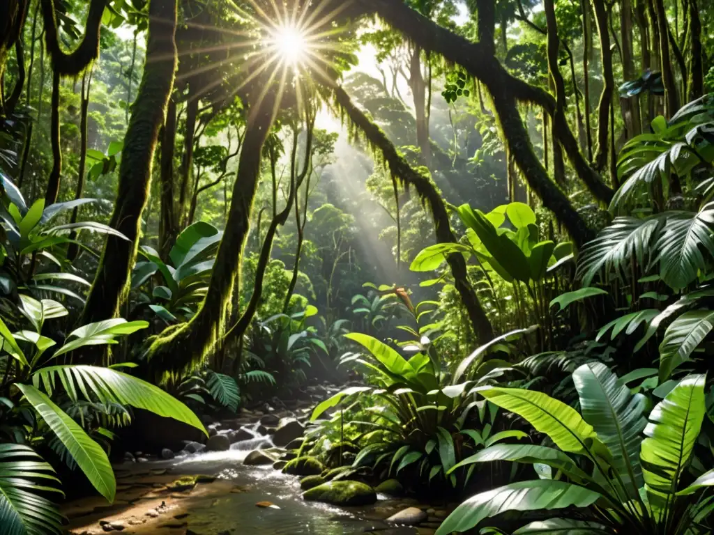 Imagen de un exuberante y diverso bosque lluvioso en un país en desarrollo