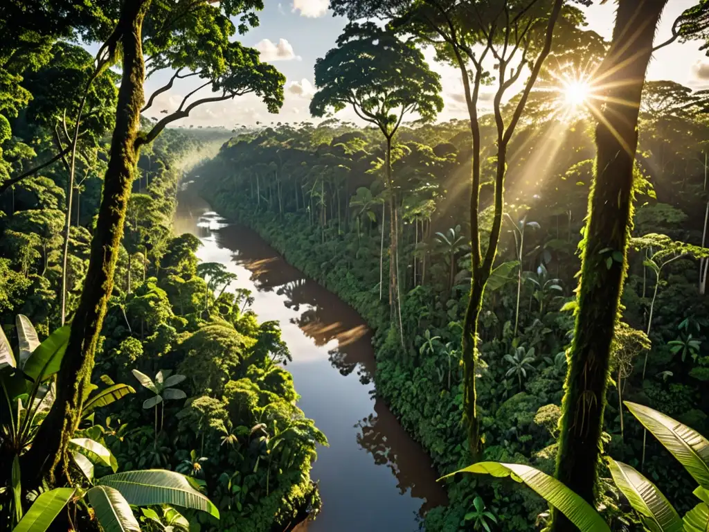 Imagen de la exuberante selva del Amazonas, con árboles imponentes, vegetación vibrante y diversa fauna