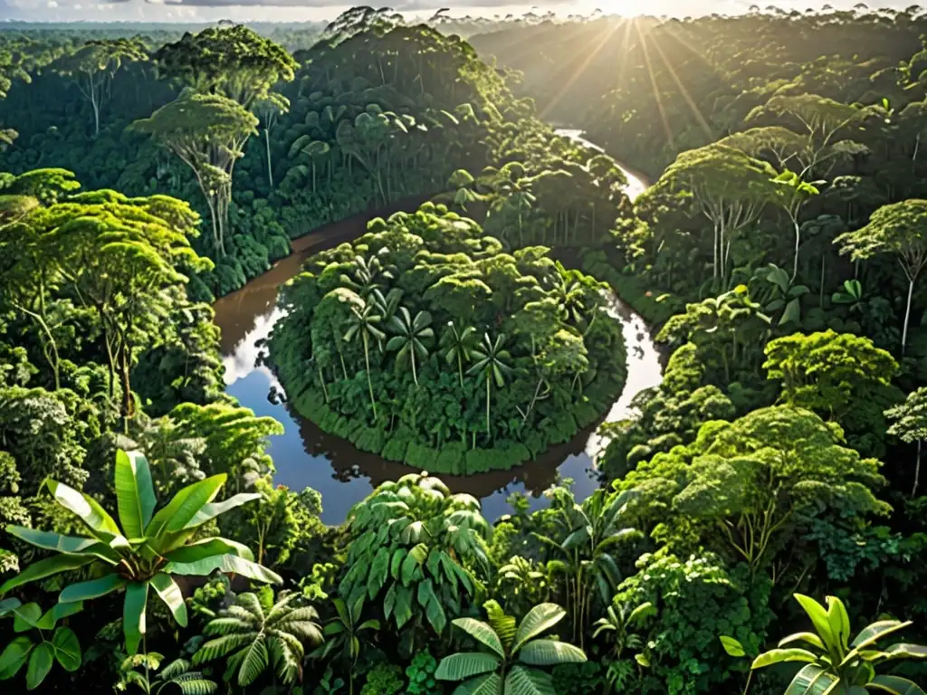 Imagen de exuberante selva amazónica con río serpenteante