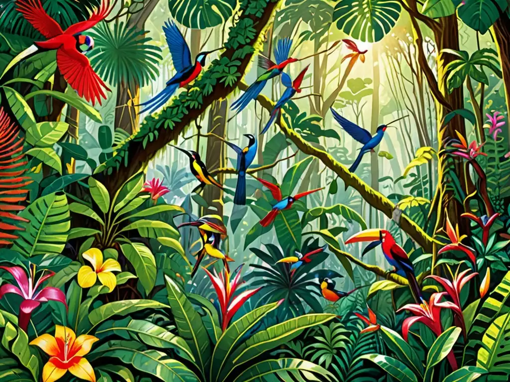 Imagen de exuberante selva tropical con diversidad de flora y fauna, reflejando la gestión de la biodiversidad y la ley medio ambiente