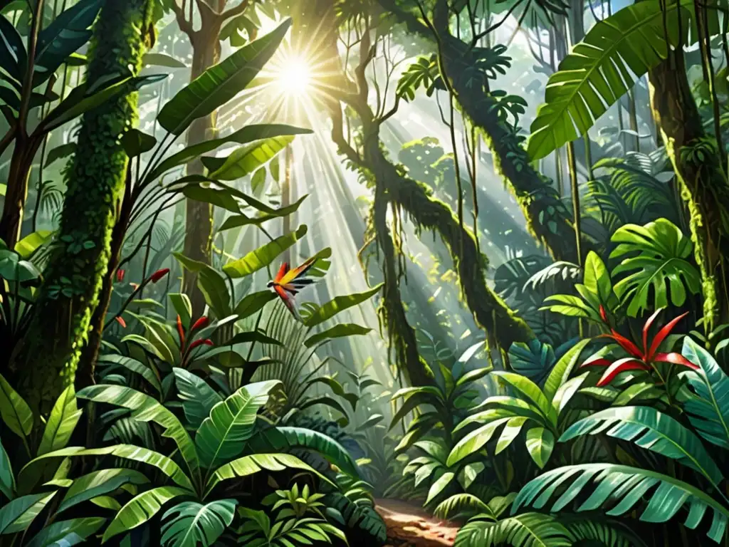 Imagen de una exuberante selva tropical, con una diversidad de vida silvestre y un equilibrio delicado