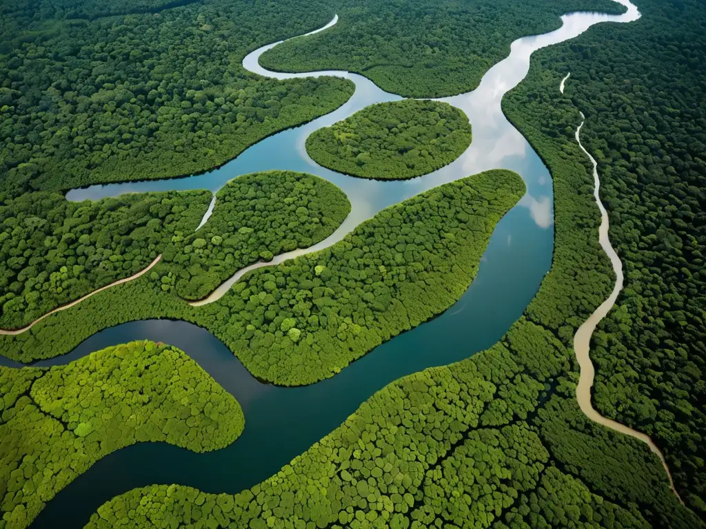 Amazonía: Biodiversidad enredada en ríos y selva Imagen de humedales interconectados en la selva amazónica, reflejando la diversa flora y fauna