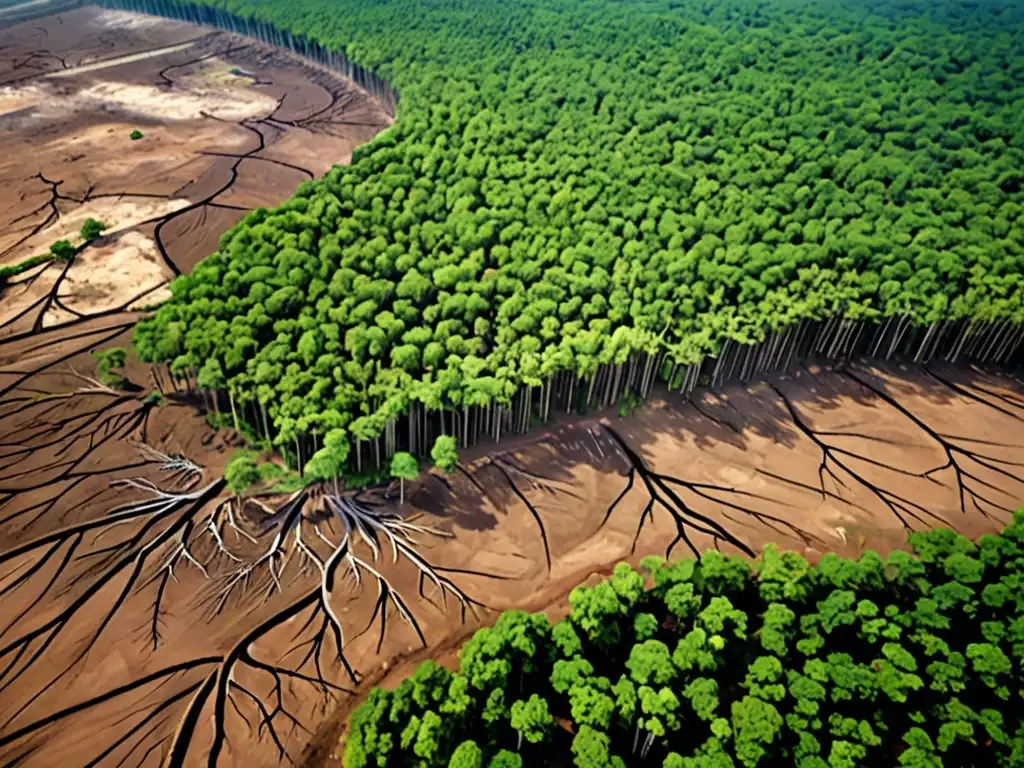 Imagen impactante de un área deforestada, evidenciando el ecocidio como crimen contra derechos