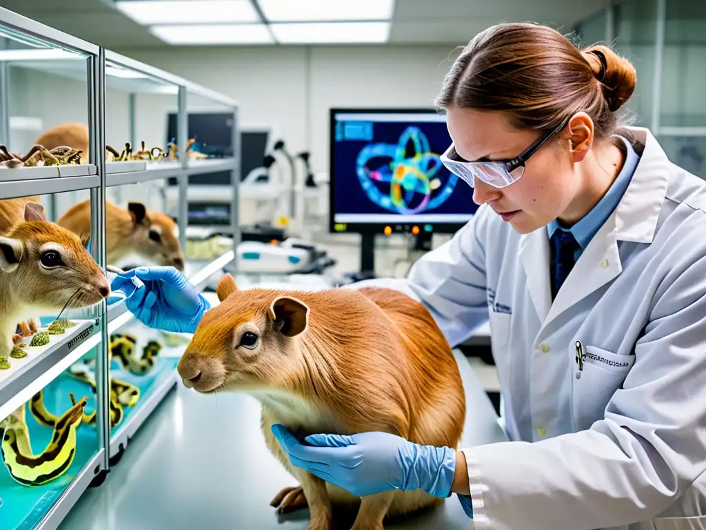 Imagen impactante de científicos cuidando de animales genéticamente modificados en un laboratorio de biotecnología de vanguardia