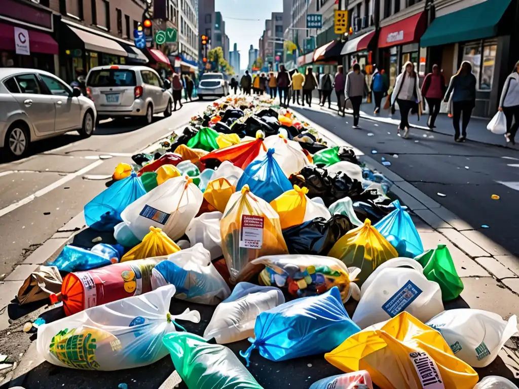 Imagen impactante de la contaminación por plástico en la ciudad, resalta el impacto de la regulación de plásticos de un solo uso