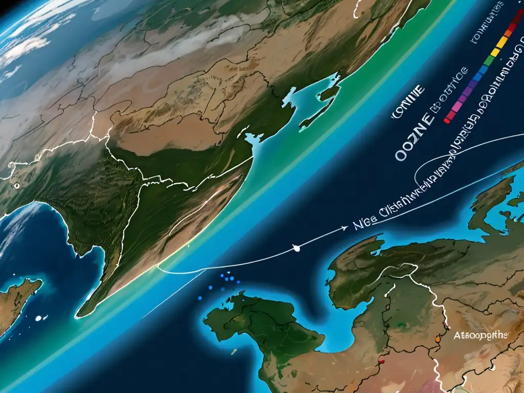Imagen impactante del Convenio de Viena Protección Capa Ozono, con la delicada atmósfera terrestre y el azul distintivo de la capa de ozono