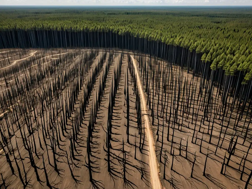 Imagen impactante de deforestación con árboles restantes, resalta la importancia del derecho internacional ambiental para proteger nuestros bosques