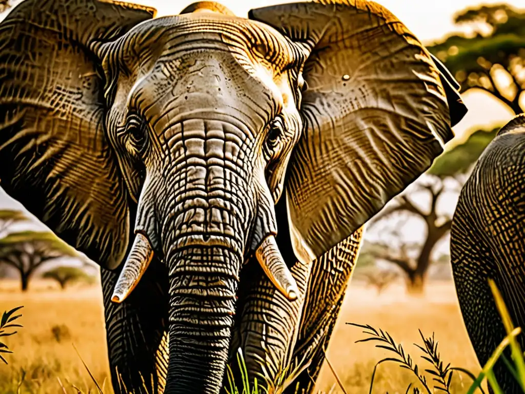 Elefante africano en la sabana al atardecer: detalle asombroso Imagen impactante de un elefante africano en la sabana, resaltando la importancia de CITES en conservación
