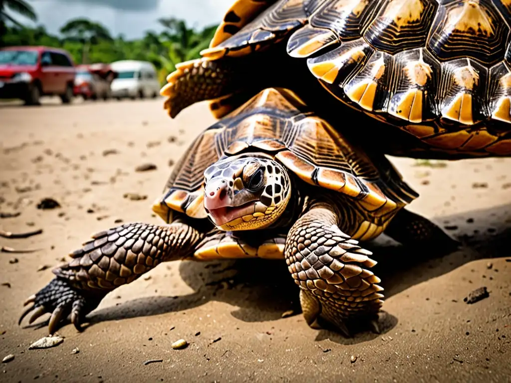 Imagen impactante de una especie amenazada en tráfico ilegal, mostrando vulnerabilidad y urgencia