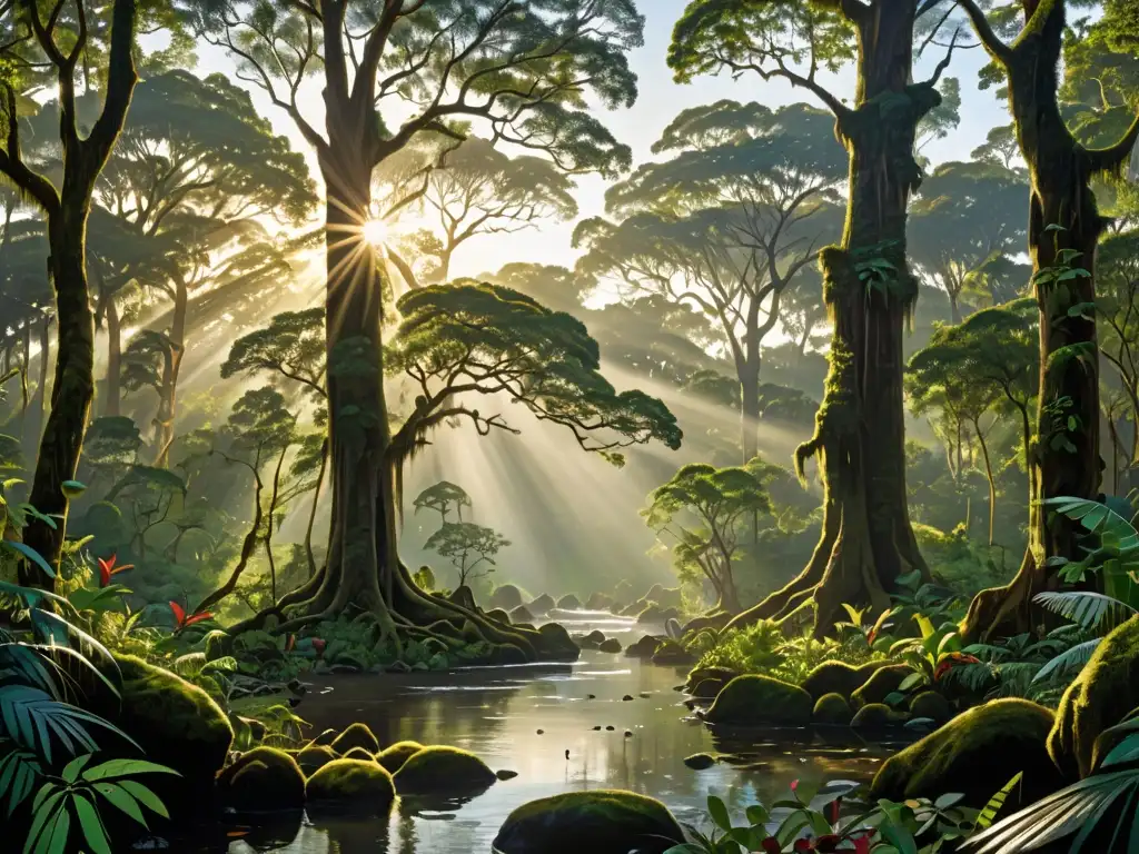 Imagen impactante de un exuberante bosque con árboles antiguos y vida silvestre, resaltando la importancia de los derechos de los pueblos indígenas