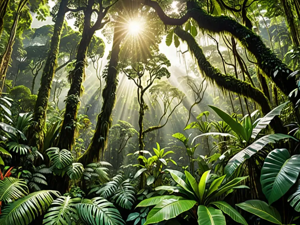 Imagen impactante de un exuberante bosque tropical en Sudamérica, destacando la biodiversidad y la belleza natural