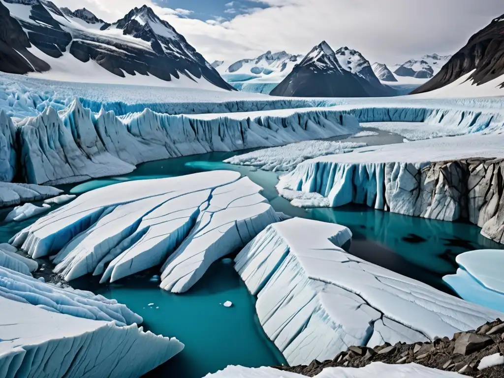 Imagen impactante de un glaciar derritiéndose, revelando la importancia del derecho internacional ambiental en la protección del medio ambiente