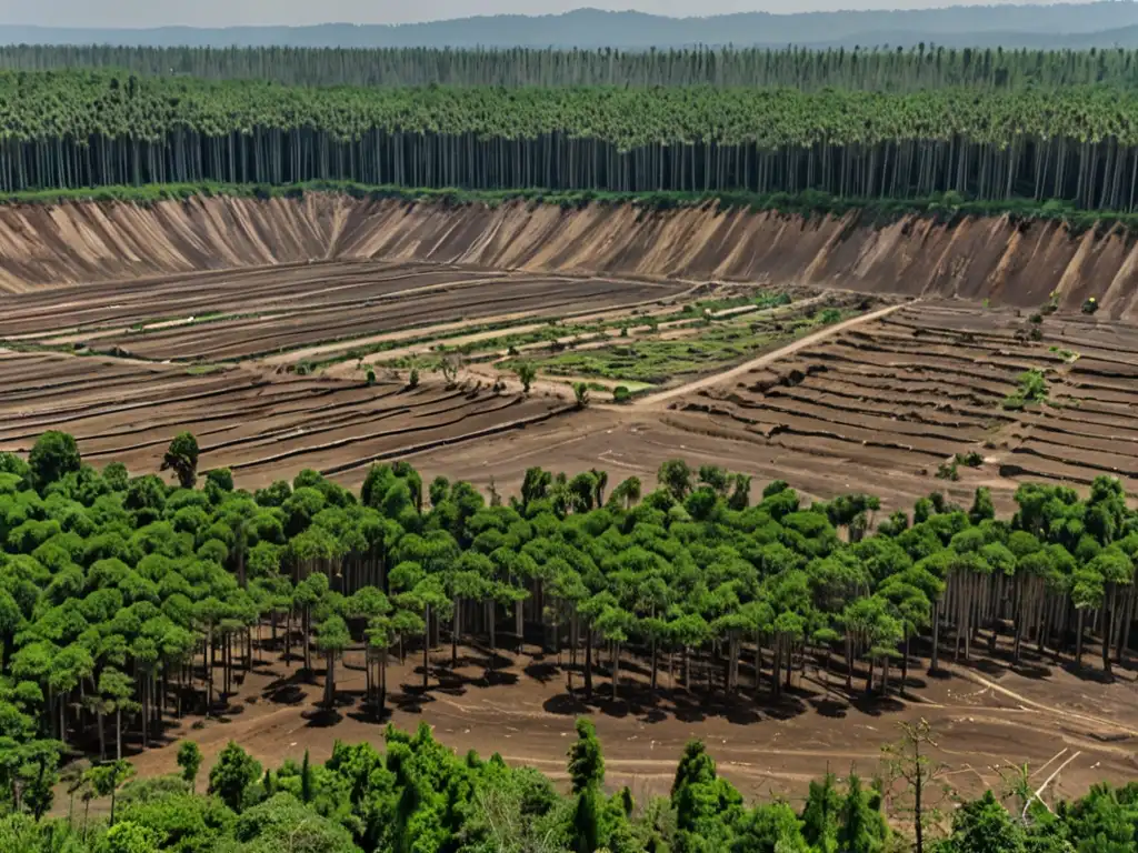 Imagen impactante de una zona deforestada, con árboles talados y tierra devastada