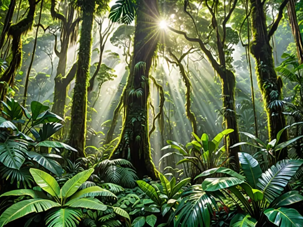 Imagen impresionante de un exuberante y diverso bosque lluvioso, resaltando la importancia de la conservación de ecosistemas críticos por ley