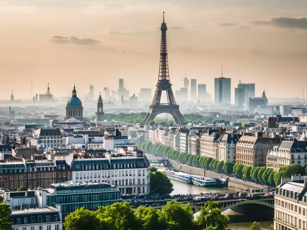 La imagen transmite la lucha europea contra el cambio climático, con la Torre Eiffel y Big Ben envueltos en una suave bruma