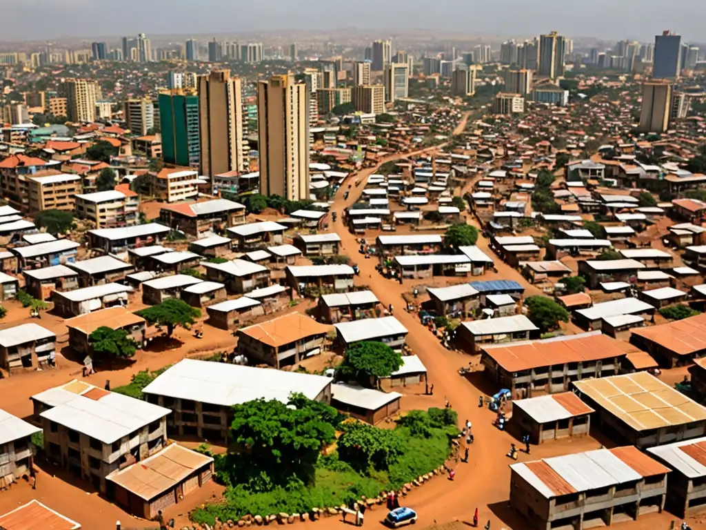 La imagen muestra la intersección entre urbanización y paisaje natural en África, destacando los desafíos ambientales