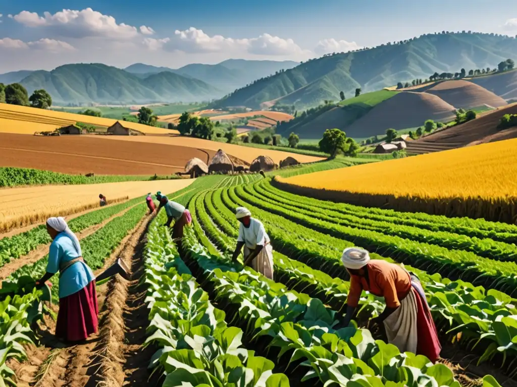 Imagen de un paisaje rural dorado con agricultores trabajando, reflejando el impacto de la legislación ambiental en agricultores