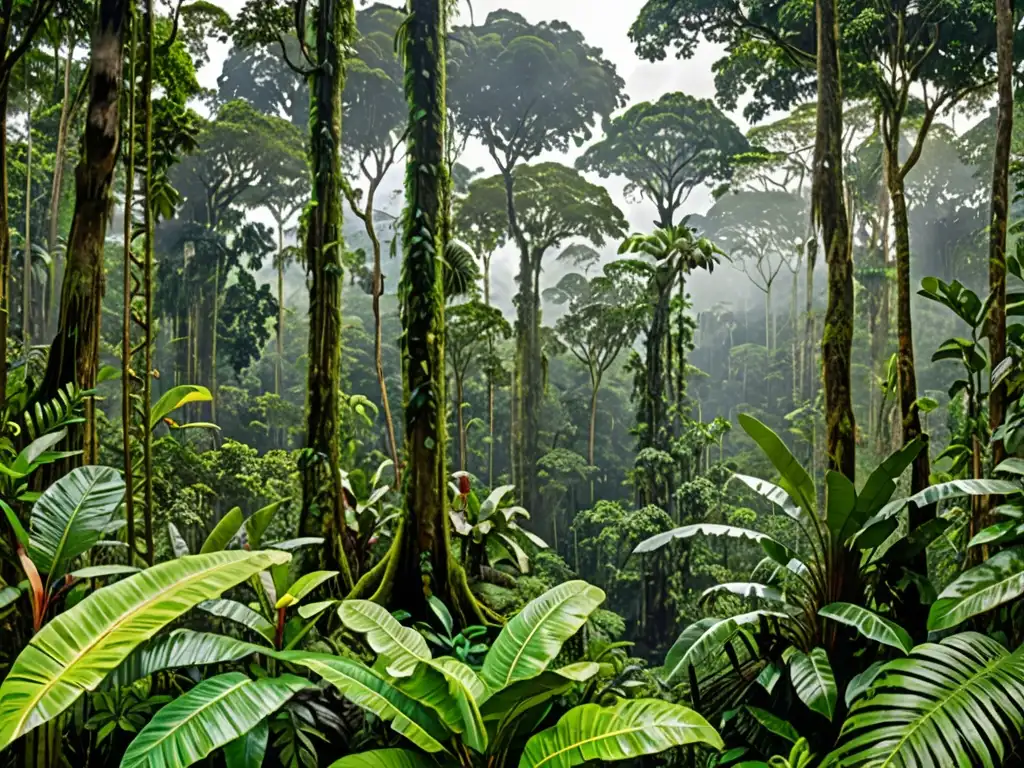 Imagen panorámica de la exuberante selva amazónica, con árboles imponentes, densa vegetación y una diversidad de vida silvestre