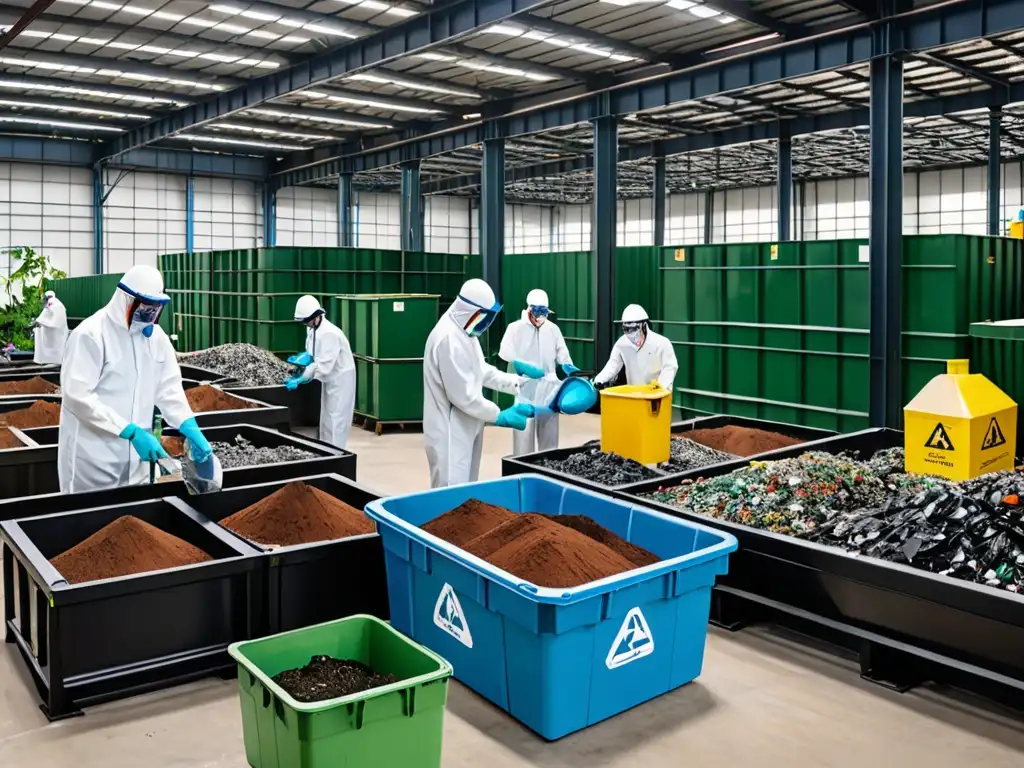 Una imagen panorámica de una planta industrial cumpliendo estrictas normativas ambientales, rodeada de exuberante vegetación