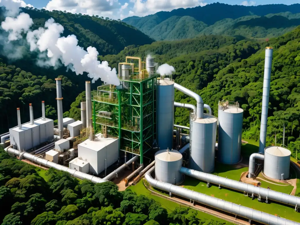 Una imagen de una planta de energía de biomasa en un exuberante bosque en América Latina