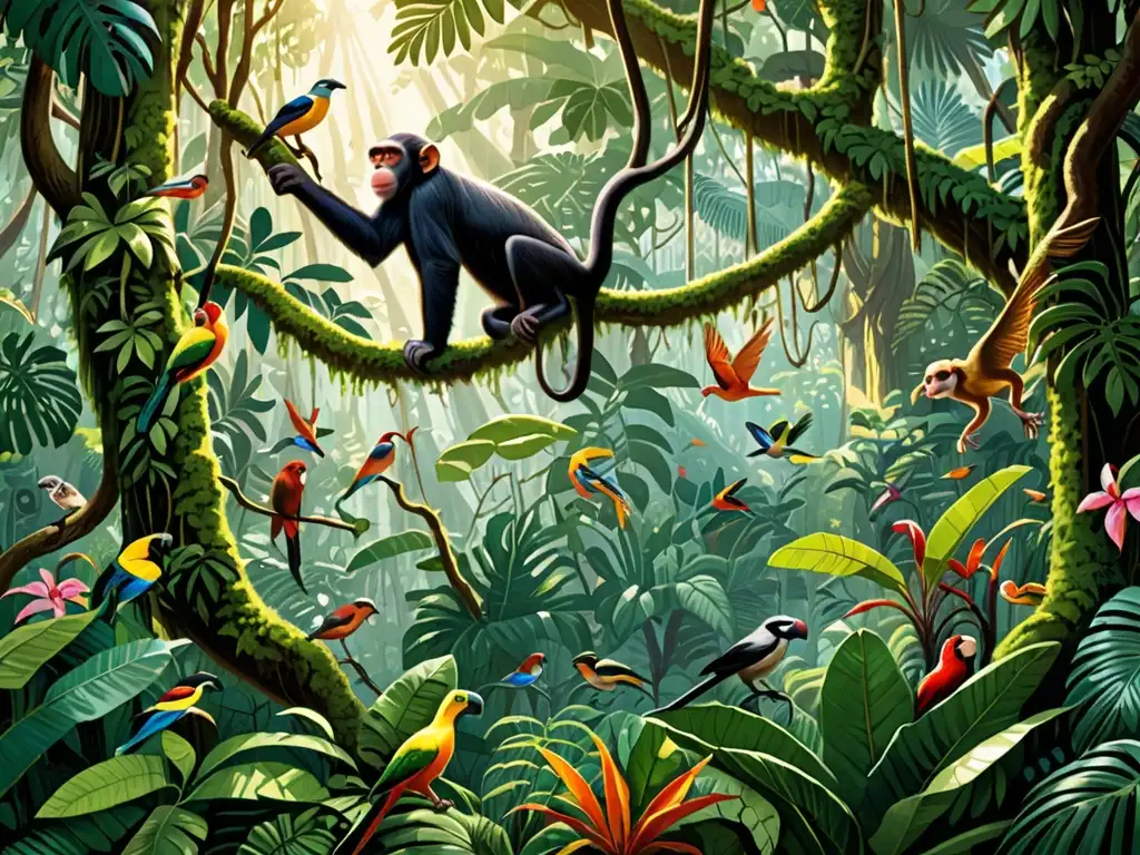 Selva exuberante: diversidad y fragilidad Imagen de alta resolución de exuberante selva tropical con vida silvestre