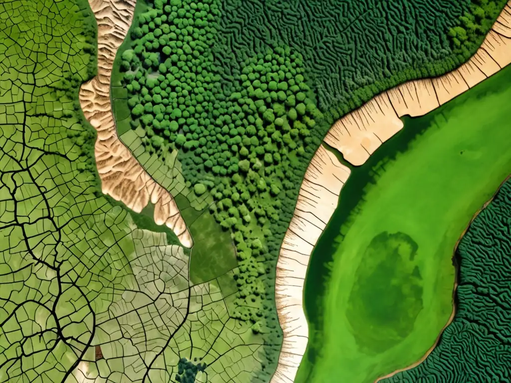 Imagen satelital muestra contraste impactante entre bosque verde y área deforestada, evidenciando la degradación ambiental