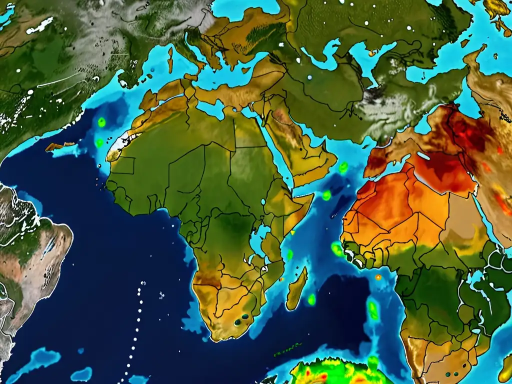 Mapa global de calidad del aire: disparidades y cumplimiento Imagen satelital de alta resolución mostrando la calidad del aire en diferentes países según normativas internacionales