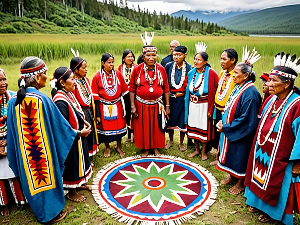 Una impactante ceremonia tradicional de un grupo diverso de pueblos indígenas en su tierra ancestral, resaltando la importancia de preservar sus tradiciones y derechos