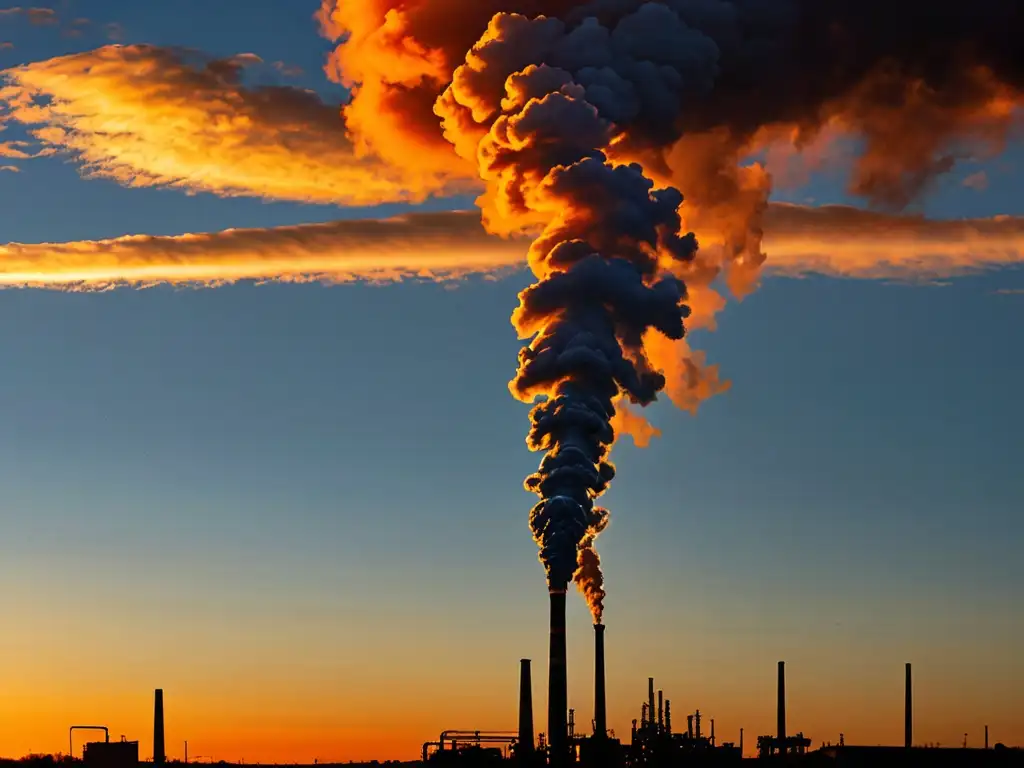 Un impactante contraste entre la contaminación industrial y la belleza natural del cielo al atardecer