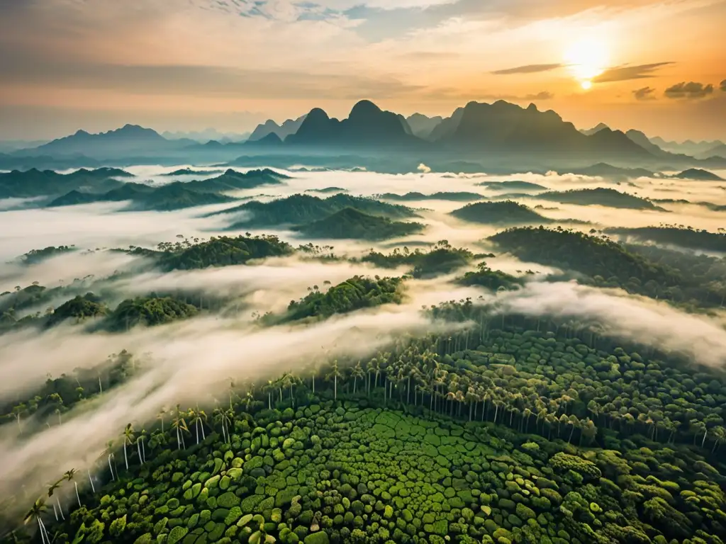 Un impactante paisaje de bosque tropical envuelto en bruma, resalta la necesidad del Acuerdo Marco ASEAN Haze Transfronterizo