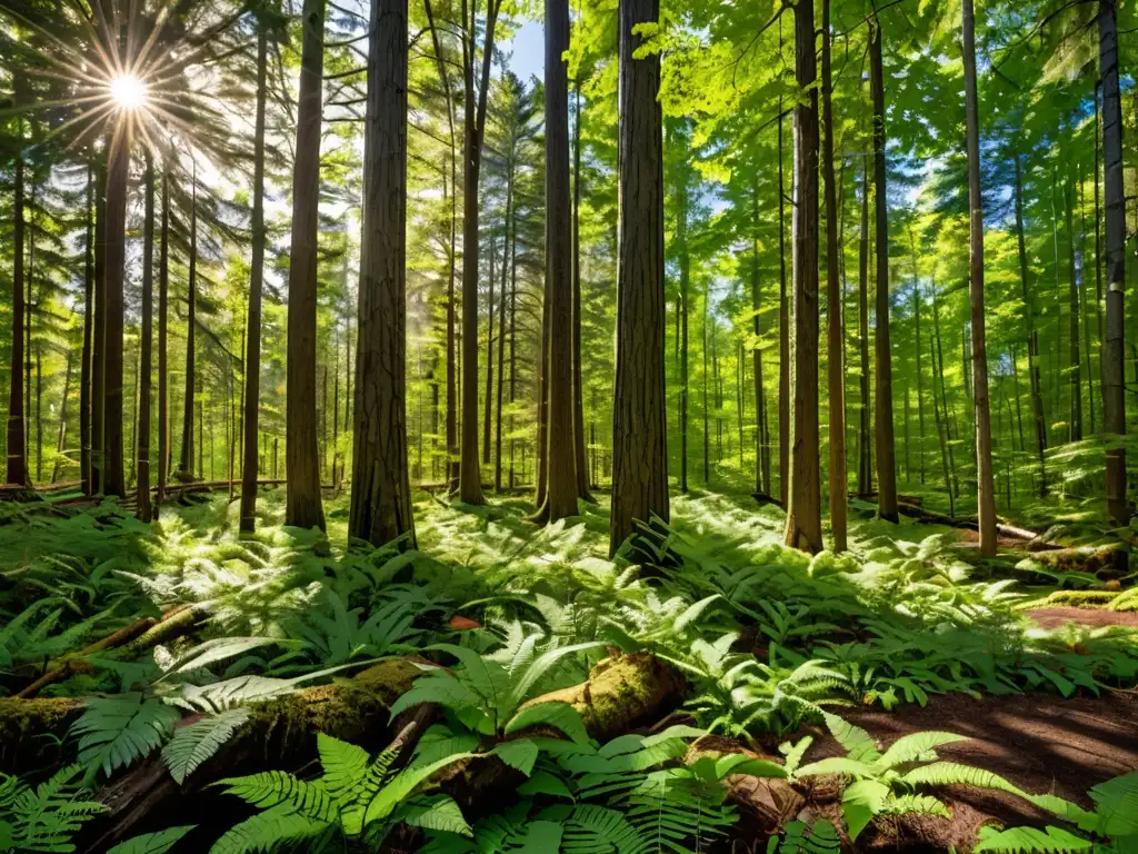 Imponente bosque norteamericano con diversa flora y fauna